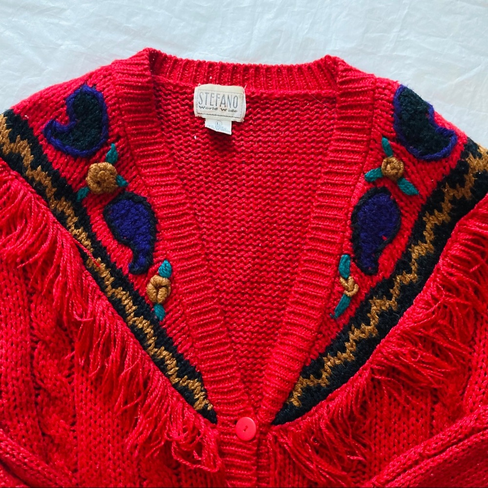 Stefano World Wide Large Red Fringe Cardigan - Picture 5 of 5
